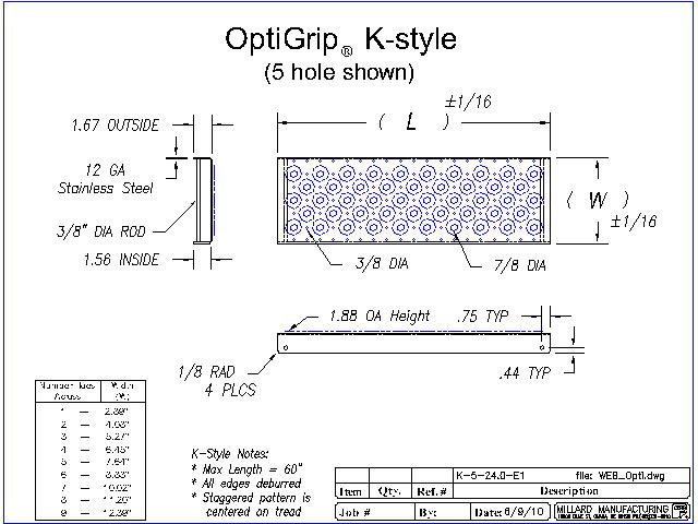 Cad Drawing showing K Style OptiGrip
